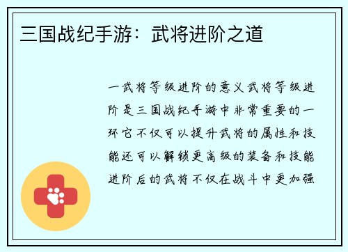 三国战纪手游：武将进阶之道